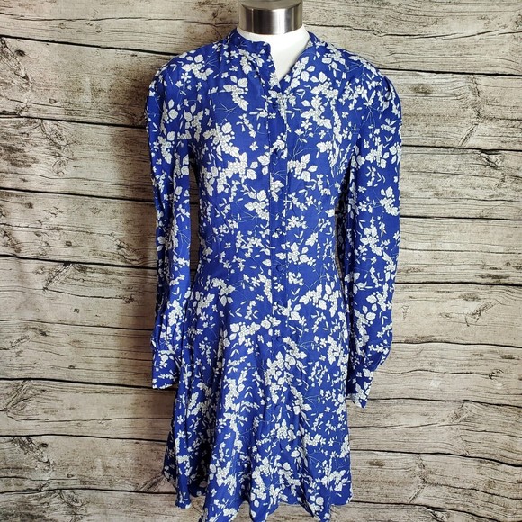 H&M Dress Womens Blue Floral Print Long Sleeve Size 4 - Picture 1 of 9